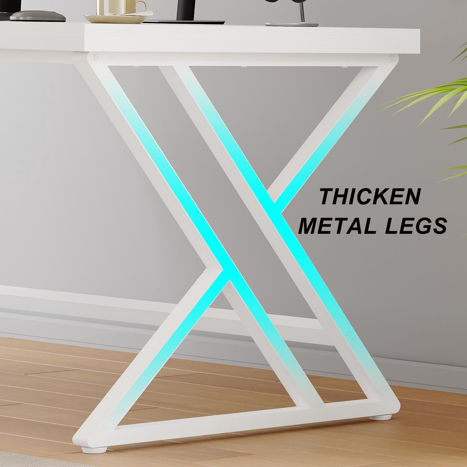 LVB White Computer Desk, Modern Wood Home Office Desk for PC Writing Work, Metal Wooden Executive Workstation Student Simple Desk, Computer Study Gaming Bedroom Table, 55 Inch, White Oak