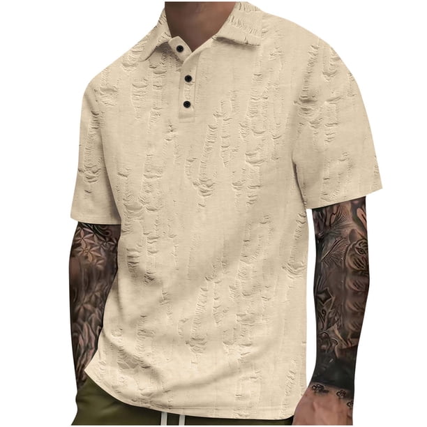 Blusa de Manga Corta para Hombre de Color Sólido Botón de Ocio Superior, Camisa de Moda de Cuello de Vuelta para el Uso Informal