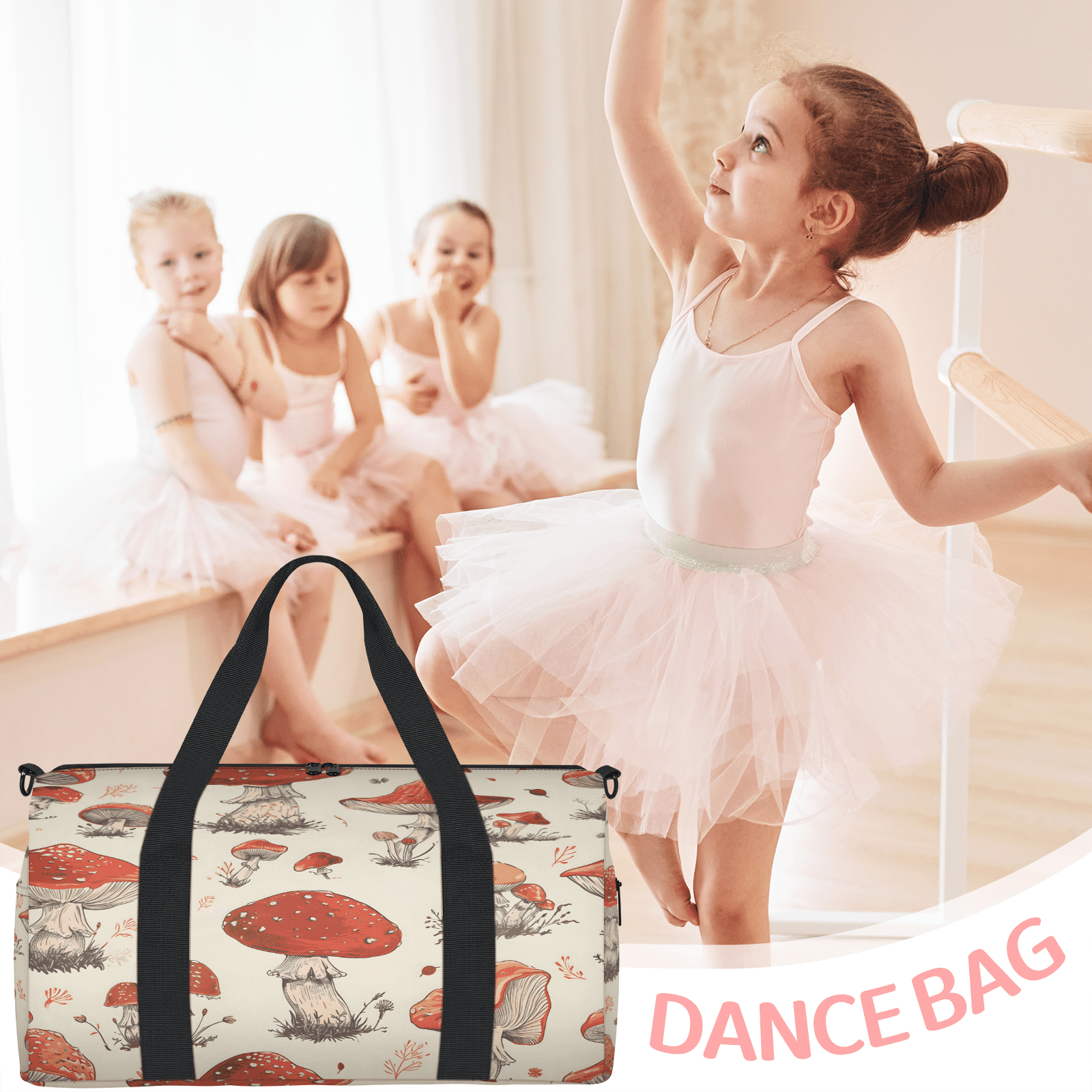 Herdesigns Mushroom Printed Gym Bag for Women, Duffle Bag for Travel Sport, Lightweight Waterproof Carry on Weekender Overnight Dance Yoga Workout Bags