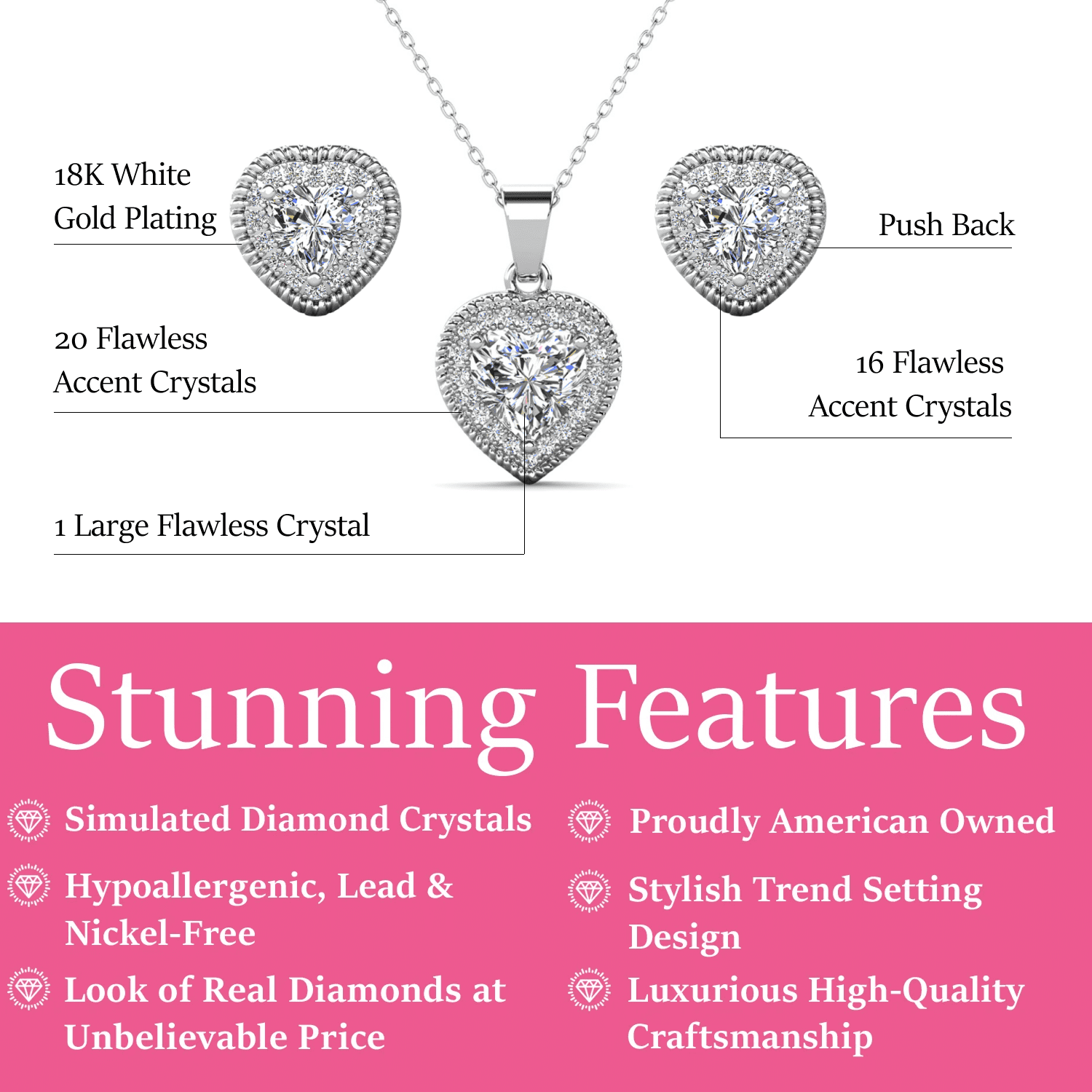 Cate & Chloe Coraline 18k White Gold Plated Jewelry Set with Simulated Diamond Crystals for Women