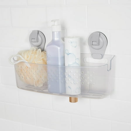 Mainstays Clear Wall-Mounted Extra-Large Suction Bath Basket, Easy to Install, No Tools