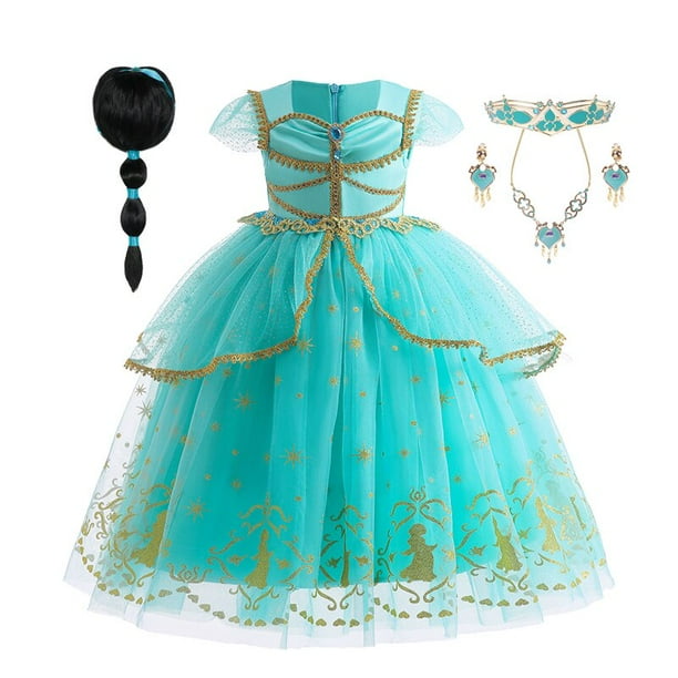 Vestido de princesa Jasmine de Disney para niñas, fiesta de cumpleaños, carnaval, Cosplay, lámpara Agic de Aladino, vestido para niños, disfraz de graduación, ropa 4T (etiqueta 120) Gao Jinjia LED