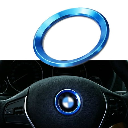 Xotic Tech Steering Wheel Center Logo Ring Emblem Blue Trim For 2013-2015 BMW 1 3 5 Series X3 X5 X6 (1 Set)