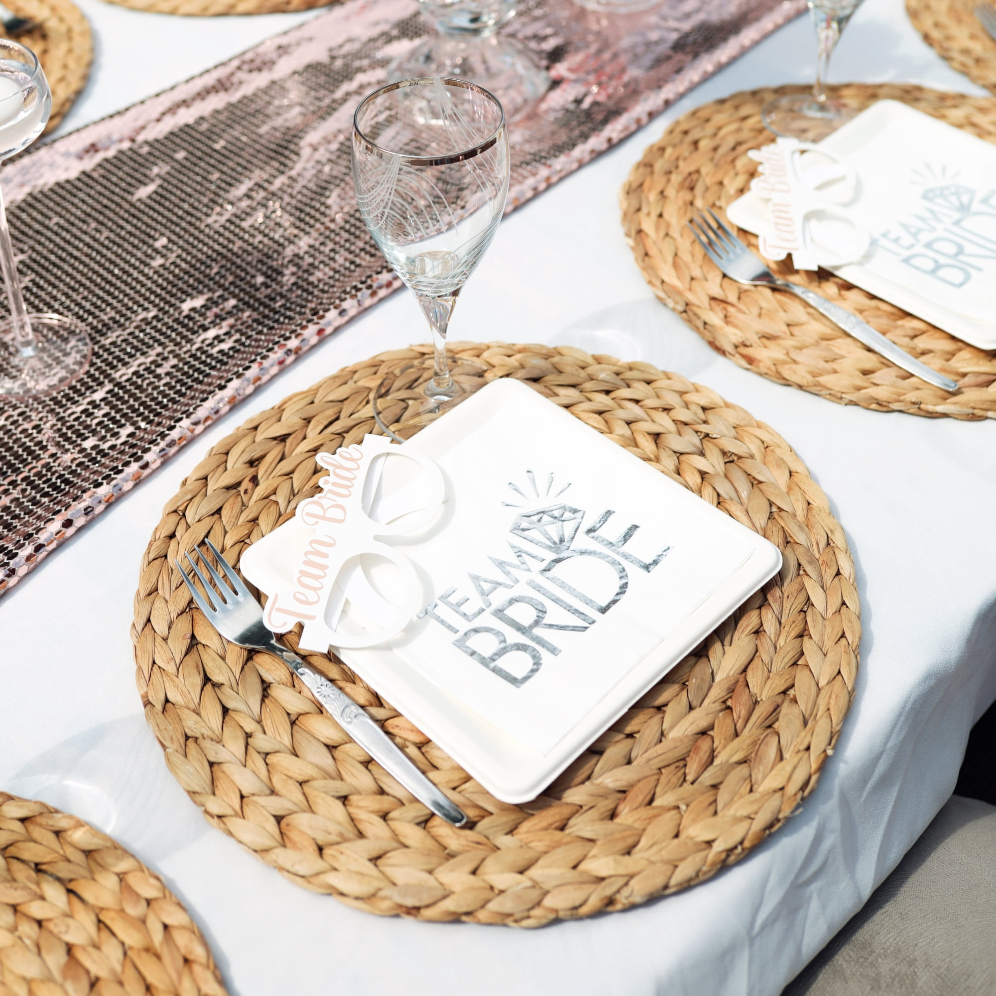 Set of 8 Water Hyacinth Placemats, Wicker Placemats, Natural Round Woven Placemats for Kitchen, Dining, Wall Decor