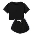 thumbnail image 6 of Girls' 2 Piece Summer Outfits Solid Color Short Sleeve Crop Top and Drawstring Shorts Set Casual Summer Loungewear Tracksuit Clothing Sets with Pockets 3-15 Years, 6 of 7
