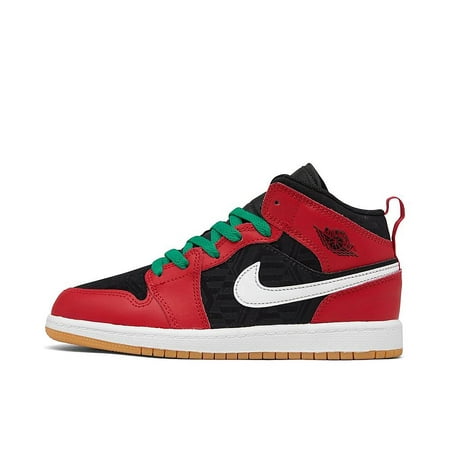 Nike Jordan 1 Mid SE PS Boys Shoes Size 11, Color: Black/Fire Red/Malachite