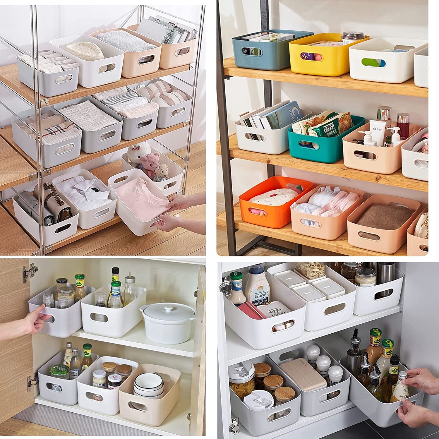 Casewin Plastic Storage Boxes, Multiple Colour Organisation Storage Baskets for Kitchen, Cupboard, Office, Bathroom, Toy, Home Tidy Open Storage Bins with Handles (7 Pack)