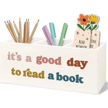 Bookmark Holder Decor Wooden Pen Pencil for Desk Book Club Gifts It s a Good Day to Read Wood Makeup Brush Toothbrush Organizer Reading Corner Room Library