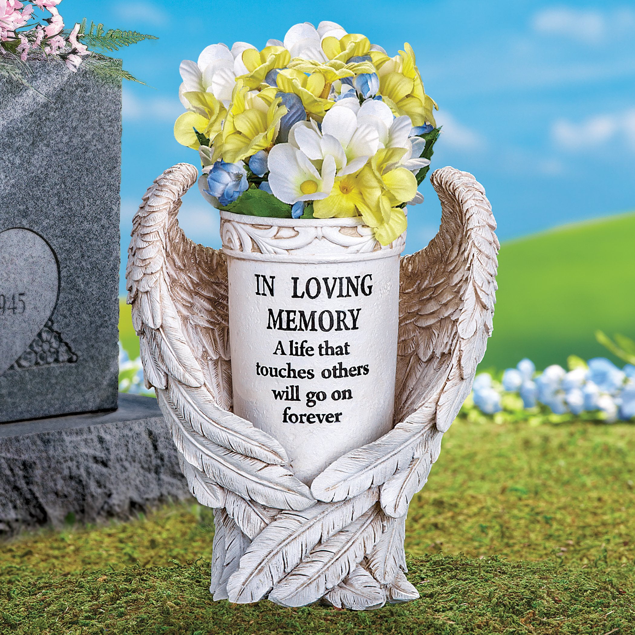 In Loving Memory Mum Memorial Graveside Plaque Angel Feather Grave Gift Ornament 