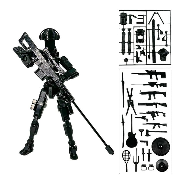 13 Action Figure, 13 Action Figure 3D Printed Multi-Jointed Movable, Dummy 13 Action Figure, Creative Decompression Action Doll Set Assembly Model Ornament, Black