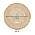 thumbnail image 3 of Efavormart 4 Pack | Natural 15" Jute Fringe White Embroidery Print Placemats, Rustic Round Woven Burlap Tassel Table Mats, 3 of 11