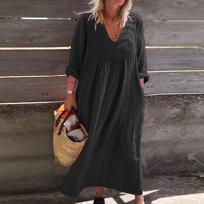 v neck linen dress