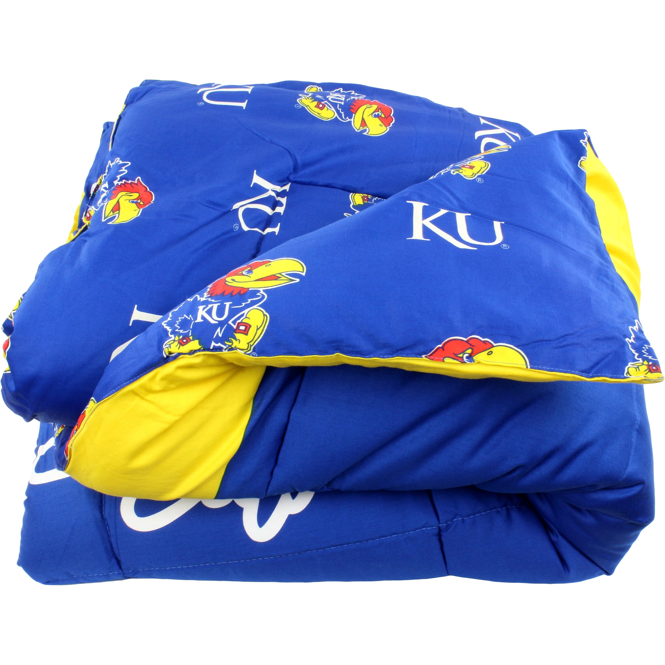 Kansas Jayhawks 2 Pc Reversible Cotton Comforter Set, 1 Comforter, 1 Sham, Twin