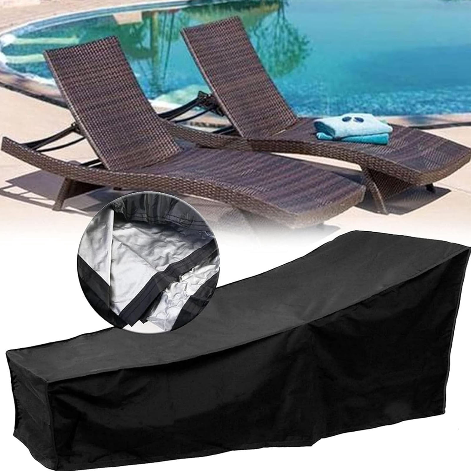 Waterproof Polyester Taffeta Protector for Sun Lounger, Weather Resistant Recliner Cover with Drawstring, Patio Furniture Guard