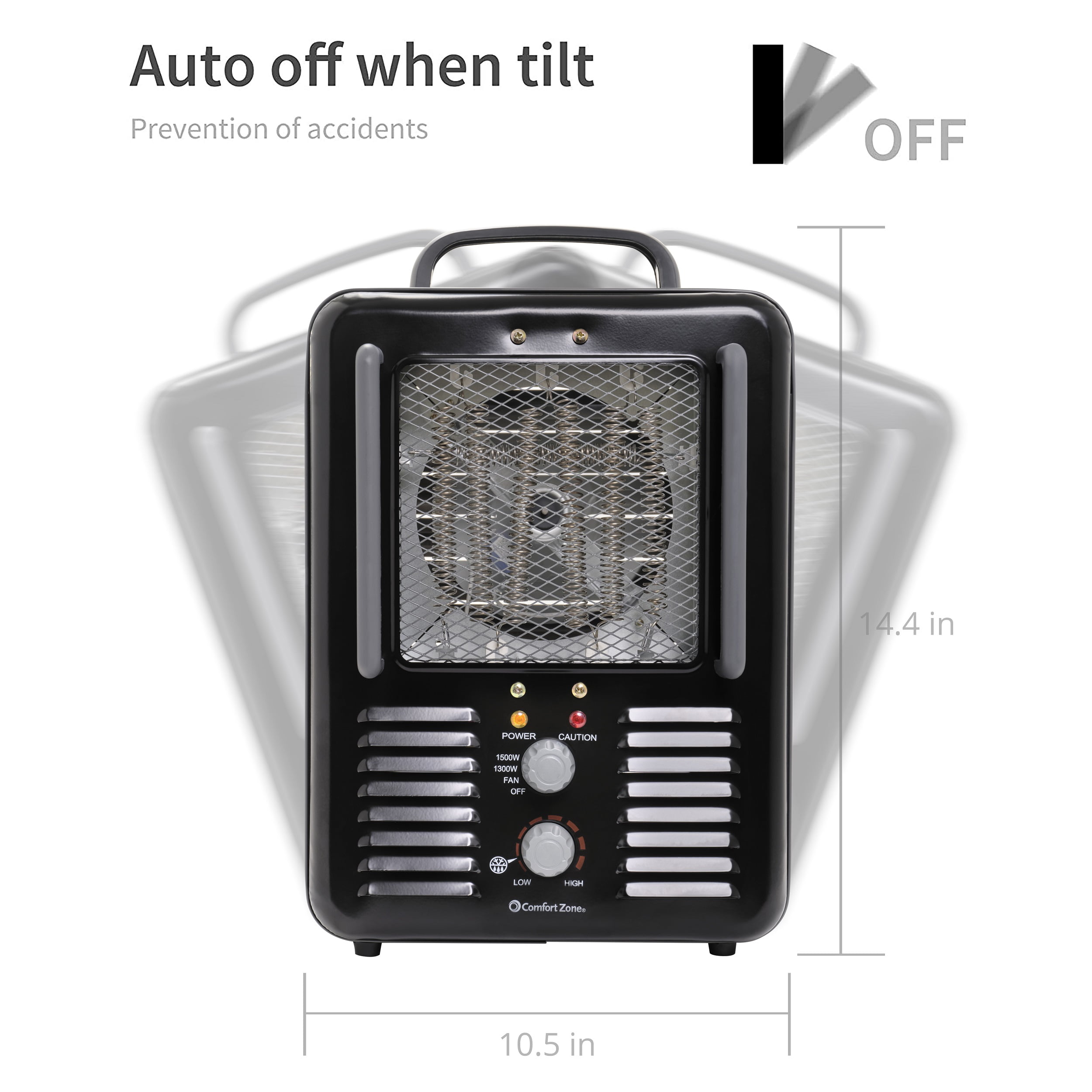 Comfort Zone 1,500-Watt Milkhouse Style Electric Portable Utility Heater  with Adjustable Thermostat, Overheat Protection, and Safety Tip-Over  Switch, Black - Walmart.com
