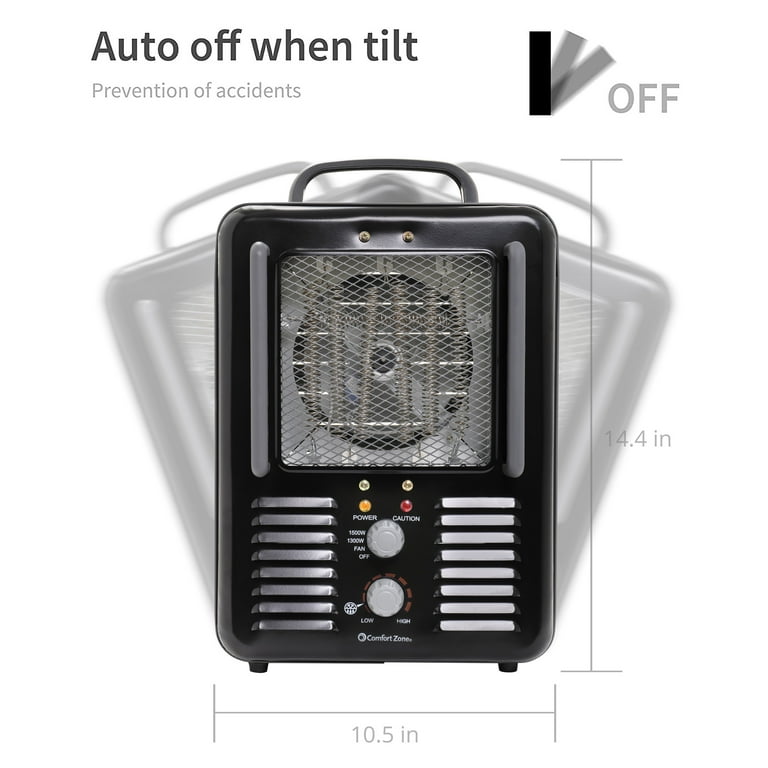 Comfort Zone 1,500-Watt Milkhouse Style Electric Portable Utility Heater  with Adjustable Thermostat, Overheat Protection, and Safety Tip-Over  Switch, Black - Walmart.com