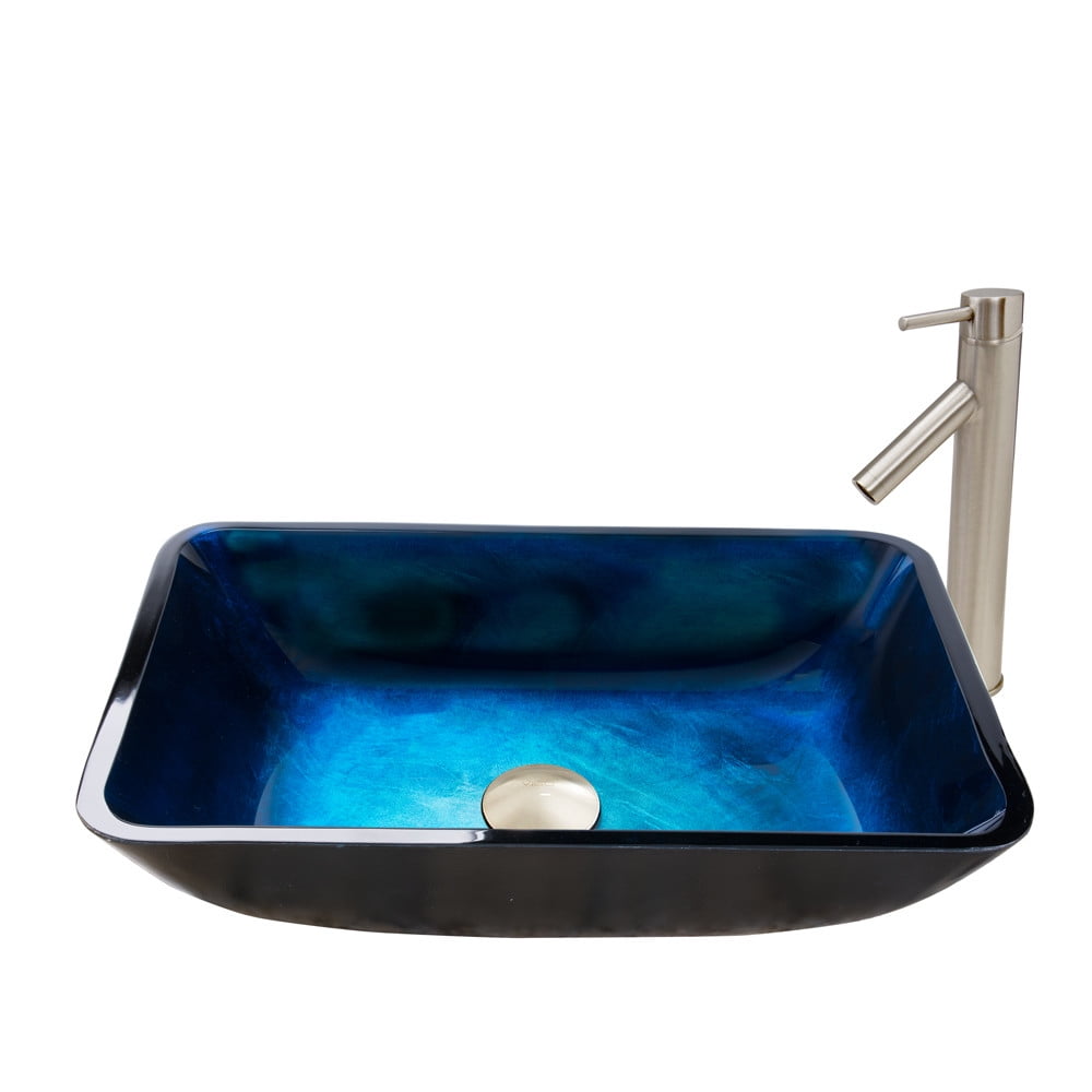 Vigo Glass Rectangular Vessel Bathroom Sink With Faucet Walmart Com Walmart Com