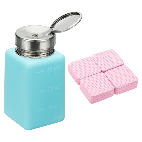 Uxcell Alcohol Dispenser, 180ml(6oz) Pump Bottle for Nail Polish Remover, Blue