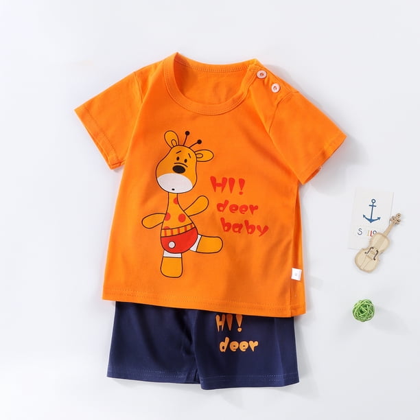 Traje de verano para niños de puro algodón, camiseta de media manga para niños, ropa deportiva para el hogar