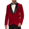 thumbnail image 1 of Blazers de Tuxedo de Terciopelo INSPIRE CHIC para hombres, con solapa de chal, chaquetas formales para bodas, 2XL, burdeos, 1 of 5