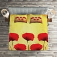 thumbnail image 2 of Ambesonne Floral Quilted Coverlet 3 Pcs, Retro Poppy Flowers, King Size, Scarlet Pale Yellow, 2 of 2