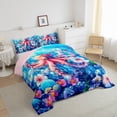 thumbnail image 3 of Homewish Magic Sea Octopus Queen Comforter Set for Boy, Cartoon Flower Floral Bedding Sets, Blue Kawaii Seashell Reversible Bedding Comforter Set, Microfiber Bedroom Decor, 3pcs, 3 of 8