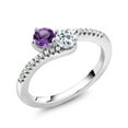 thumbnail image 2 of Gem Stone King 925 Sterling Silver Purple Amethyst and White Topaz Bypass Ring for Women (0.82 Cttw, Gemstone February Birthstone, Round 4MM, Available in Size 5, 6, 7, 8, 9), 2 of 4