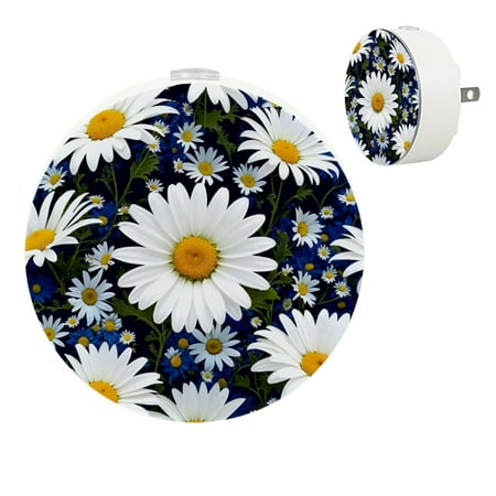 

YZUOUZY Night Lights Plug into Wall Lamps for Bedroom Small Lamps Set of 2 White Chamomile Blue Flowers