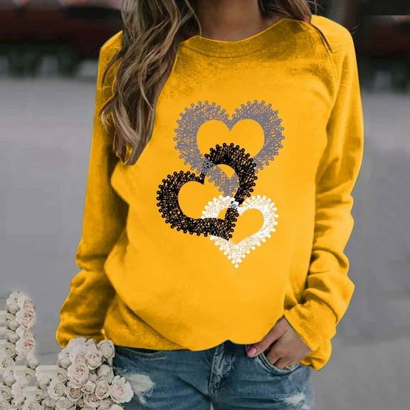 Vetsdori Pullover Sweatshirts for Women Gifts for Girlfriend Tops Plus Size Crew Neck Love Heart Womens Sweatshirts Casual