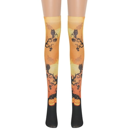 

Fengqque Women Girls Halloween Bat Castle Print Knee Party Socks Stockings Silk Stockings
