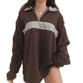 thumbnail image 2 of KOMOO Women Oversized Sweatshirt Patchwork Half Zip Loose Pullover Tops Casual Long Sleeve Lapel Pullovers, 2 of 5