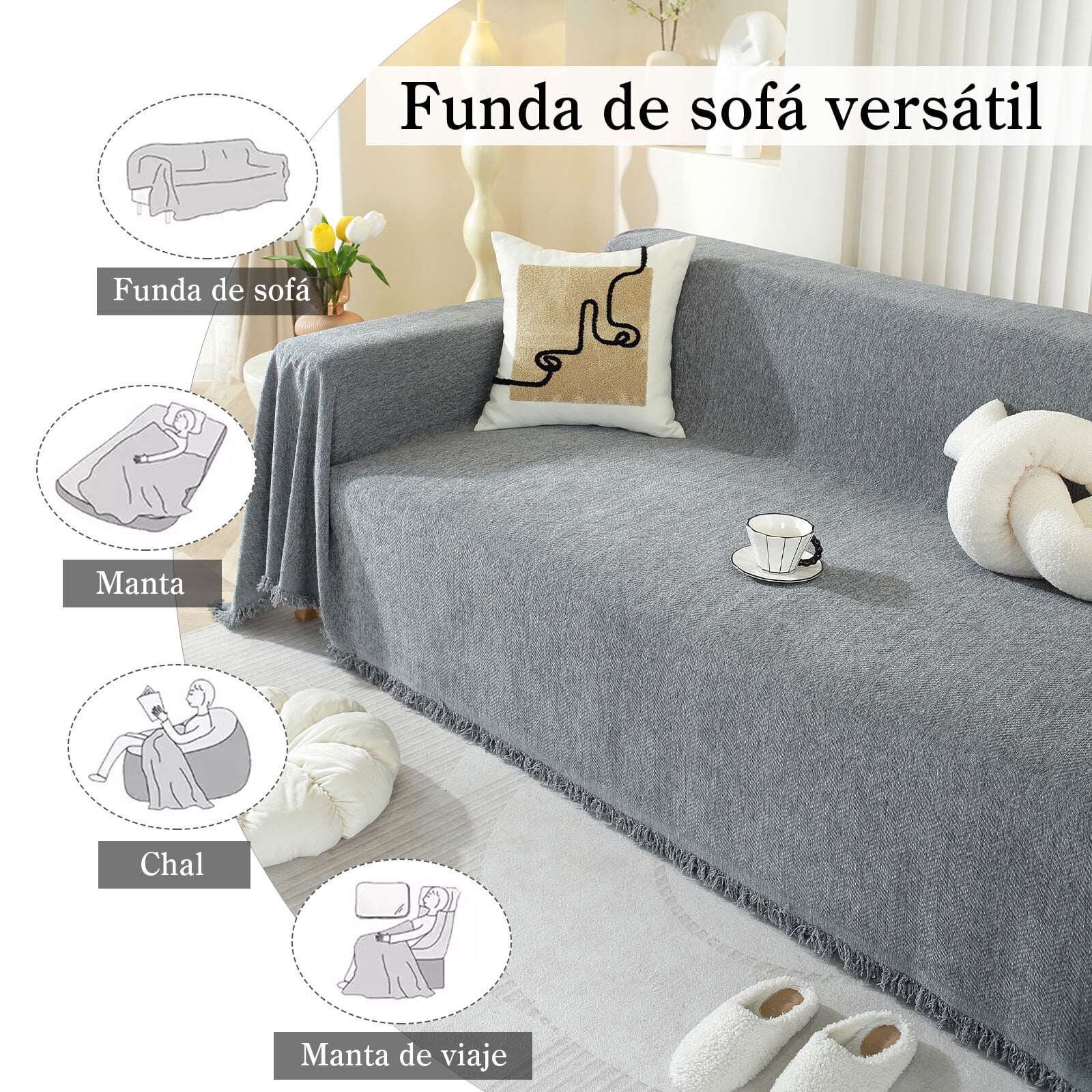 Chenille Couch Cover Pet Friendly Sofa Cover Washable Reversible Sofa Slipcover for Sectional Sofa, Loveseat, 2 or 3 Cushion Couch, Corner Sofa, Futon Cover