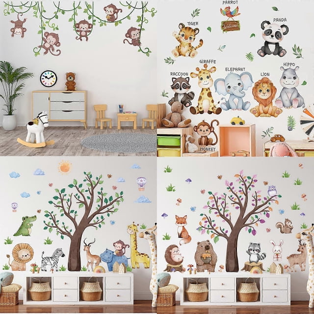 Safari Jungle Woodland Animals Wall Decals Wall Stickers for Boys Girls Baby Nursery Kids Bedroom