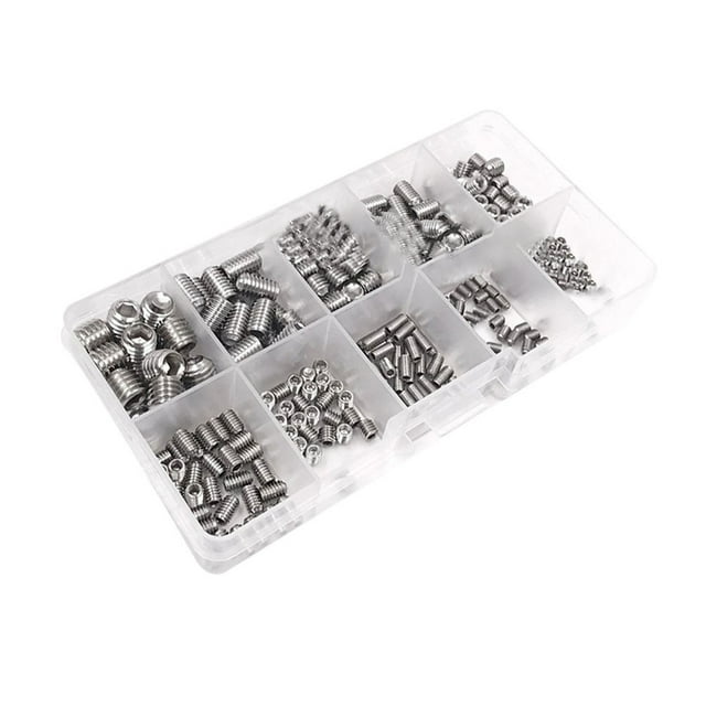 MasteelfCA 300PCS Inner Hexagon Set Screw Kit Stainless Steel Screw Assortment Set Hexagon Socket Set Screw Kit Silver