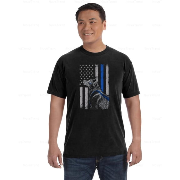 Thin Blue Line K9 Comfort Color T-Shirt Police Flag Sketch Support Style, Unisex, up to size 4XL