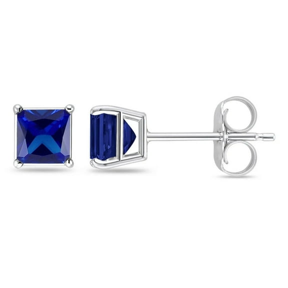 3 Ct Square Lab-Grown Blue Sapphire Stud Earrings, 14k White Gold Jewelry for Women Plated by Paris Jewelry