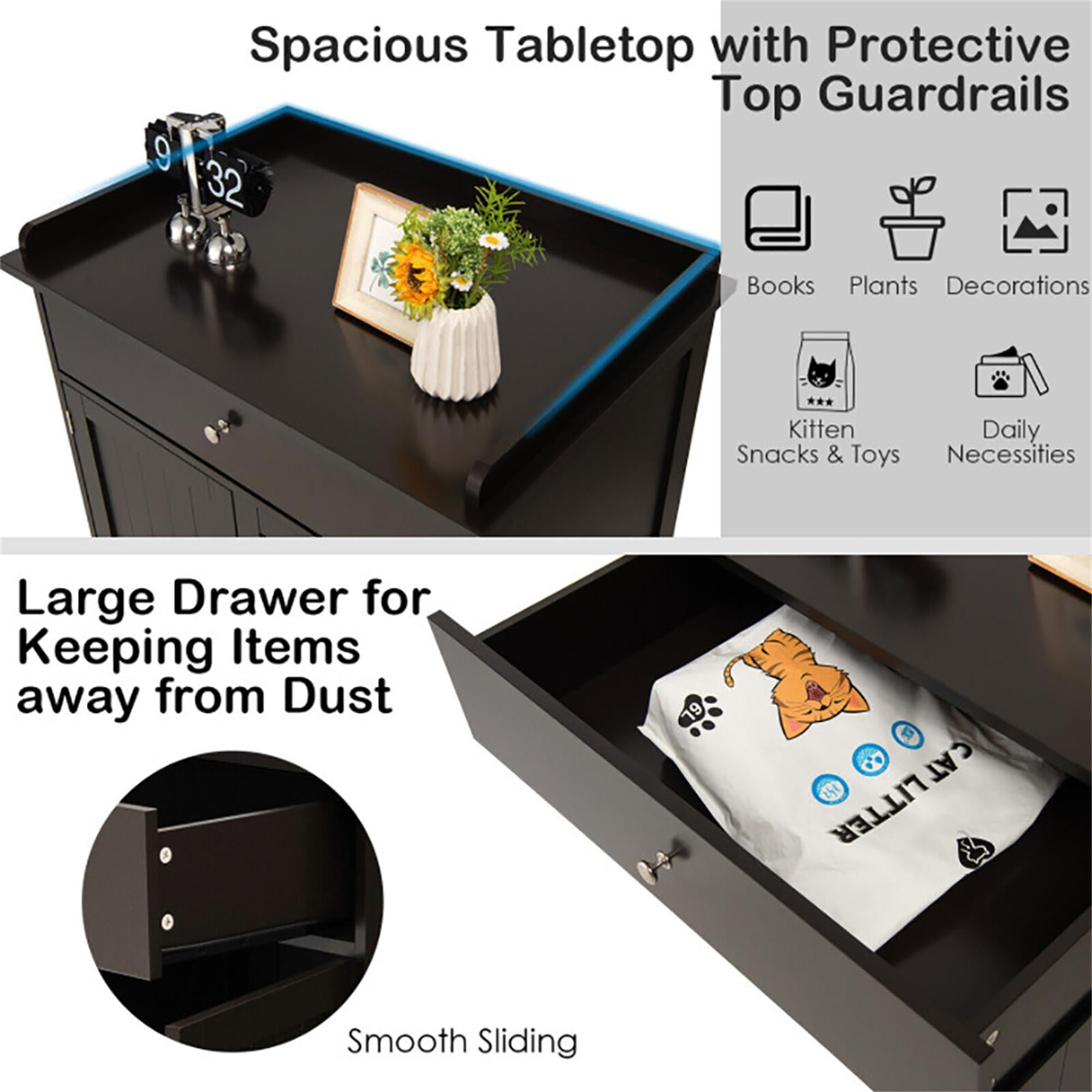 resenkos 30" Cat Litter Box Furniture with Drawer, Cat Washroom Hidden Litter Box Enclosure, Indoor Wood Cat House Cabinet, Brown