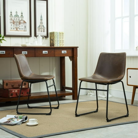 Roundhill Furniture Lotusville Vintage PU Leather Dining Chairs, Antique Brown, Set of 2