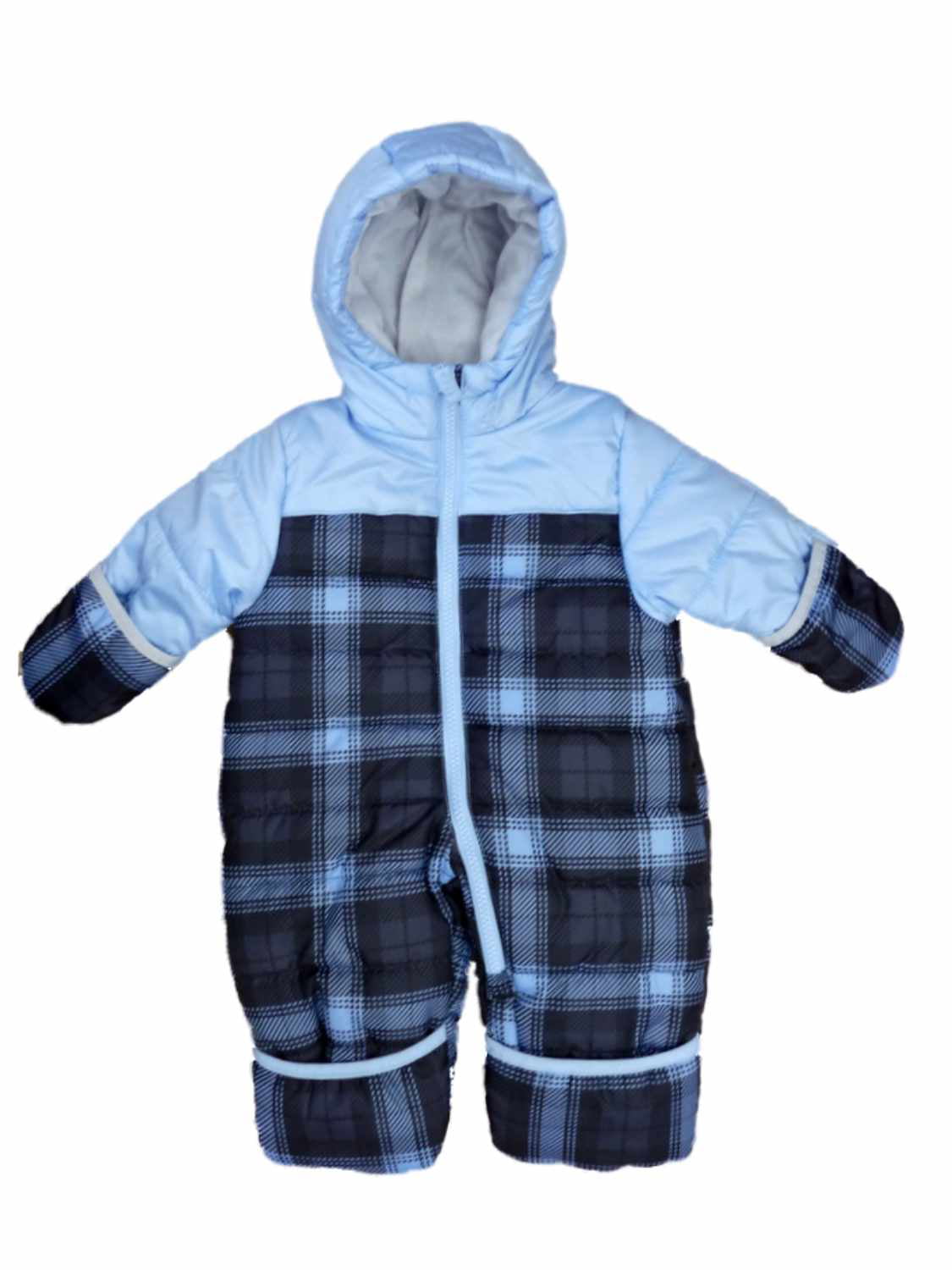 Carter's Carters Infant Boys Blue Plaid Quilted Snowsuit Baby Pram Snow Suit