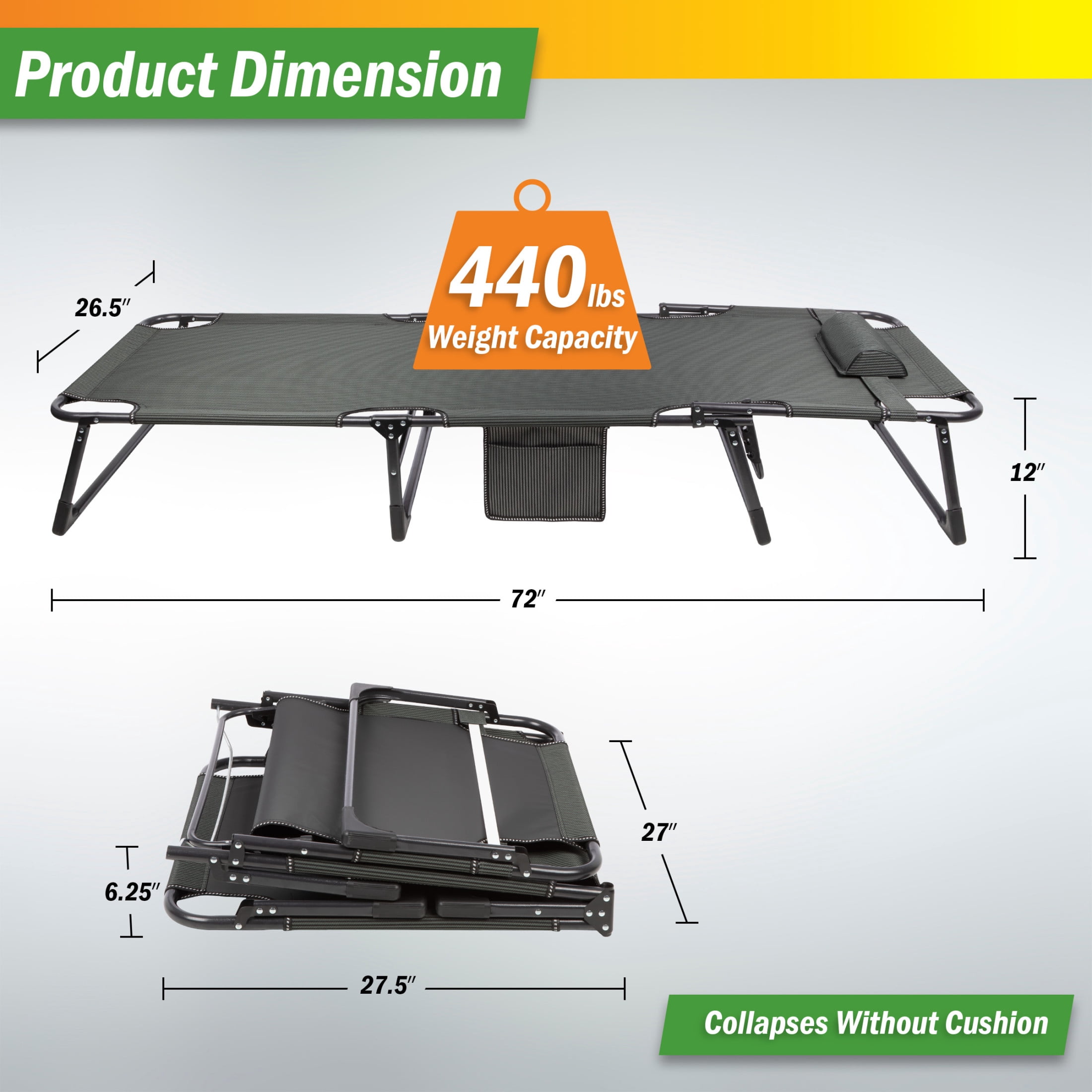 Wakeman Outdoors Folding Camping Cot with Mattress for Adults up to 440lbs, Navy