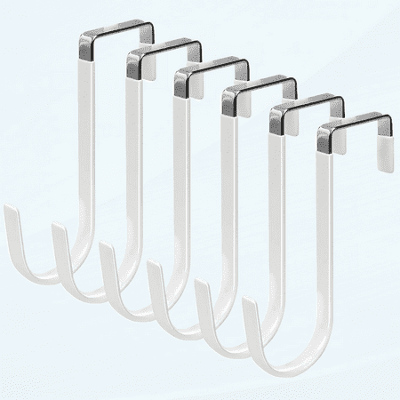 Over the Door Hooks, 6 Pack Door Hangers Hooks with Rubber Prevent Scratches Heavy Duty Organizer Hooks for Living Room, Bathroom, Bedroom, Kitchen Hanging Clothes, Towels, Hats, Coats, Bags White