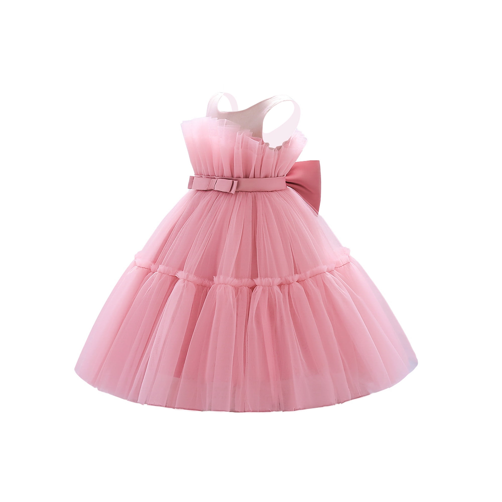 Fortune 1 13 Years Girls Princess Party Dress Elegant Sleeveless Mesh Tulle Gowns Birthday Wedding Dress Pink