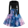 thumbnail image 2 of Christmas Dresses for Women Women's Fashion Round Neck Casual Slim Christmas Printed Long Sleeve Dresses with Square Collar for Christmas Party,Blue,S, 2 of 4