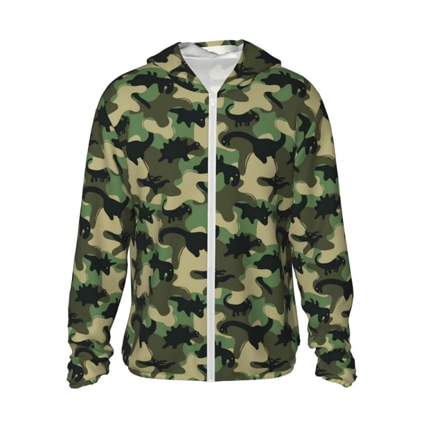 Fotbe Camouflage Dinosaur Chaqueta con Protección Solar UPF 50+ para Hombre y Mujer, Camisa con Capucha y Bolsillos-3X-Large