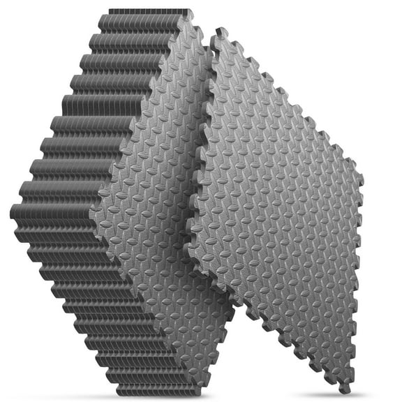 Home Gym Mat, Puzzle Exercise Mat, EVA Interlocking Foam Floor Tiles for Home Workout Equipment and Kids' Play Areas - Grey, 24 in x 24 in x ½ in - 16 Tiles