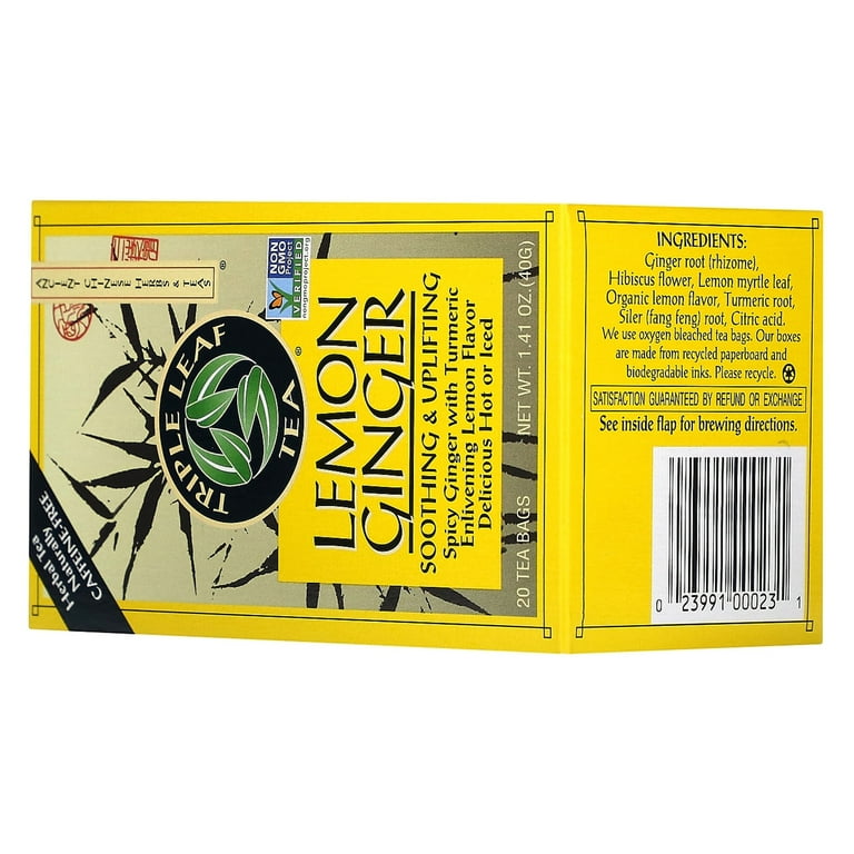 Triple Leaf Tea - Pure Caffeine Free Lemon Ginger Herbal Tea, 20