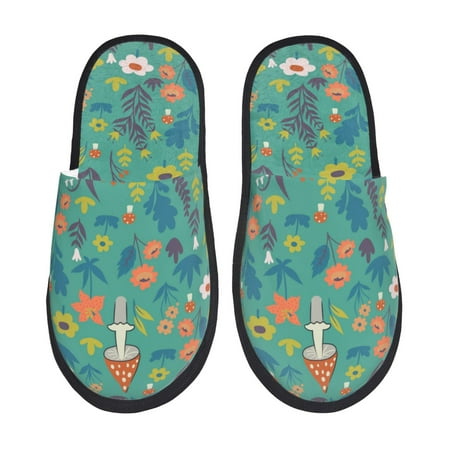 Balery Mushrooms and Flowers Slient Indoor Furry Fleece Comfort House Shoes Soft Non-Slip Home Shoes Cotton slippers House Slippers-- Medium
