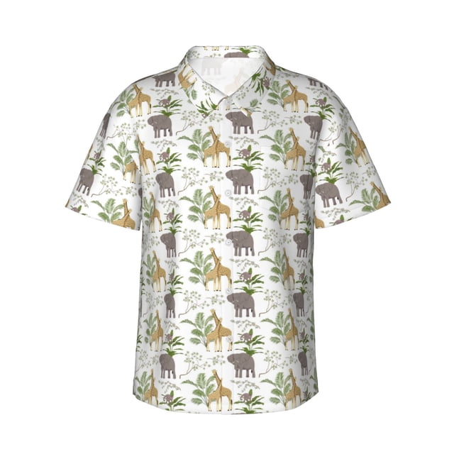 Balery Jungle Animal Camisas hawaianas de manga corta para hombre, camisas playeras de corte holgado, camisas de vacaciones con botones,3X-Large