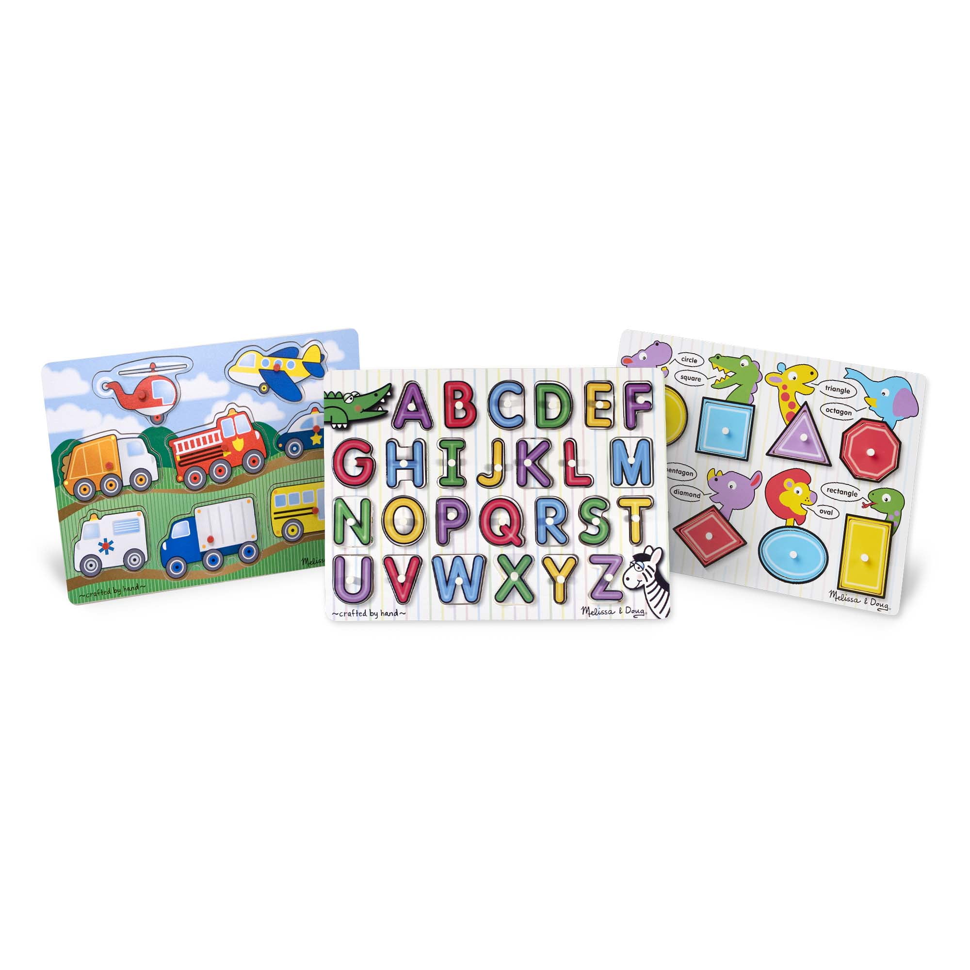 Melissa & Doug Classic Wooden Peg Puzzles (Set of 3) - Numbers, Alphabet,  and Colors - Toddler Learning Toys, Alphabet And Numbers Puzzles For Kids