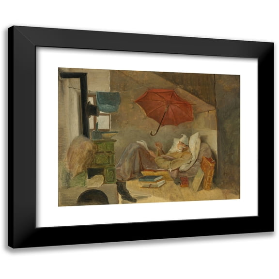 Carl Spitzweg 14x12 Black Modern Framed Museum Art Print Titled - Der Arme Poet (The Poor Poet)